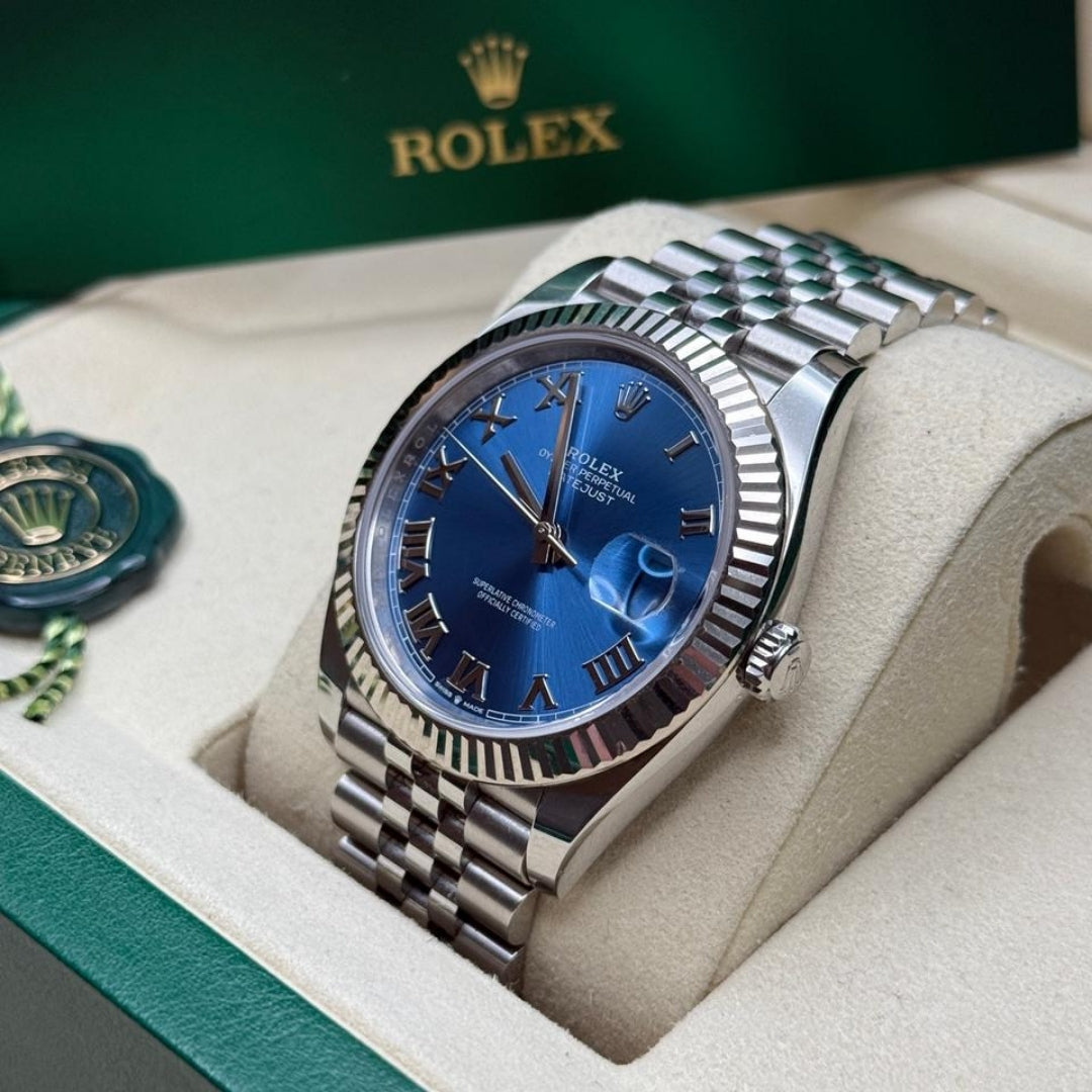 Rolex Datejust 41 Azzurro Blue Roman Dial Jubilee Full Set